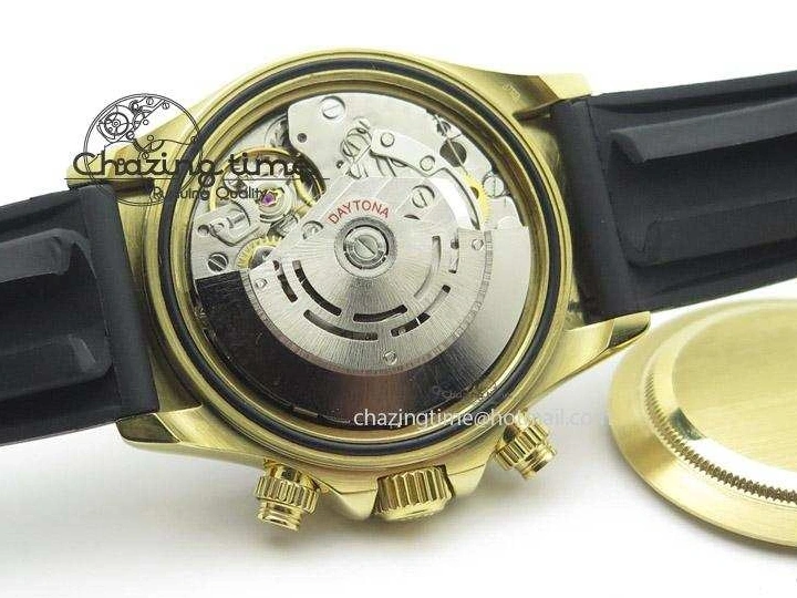 MiroTime 0403 Stylish Daytona YG BP Maker Gold Dial Sticks Markers On Rubber Strap A7750@ 4012